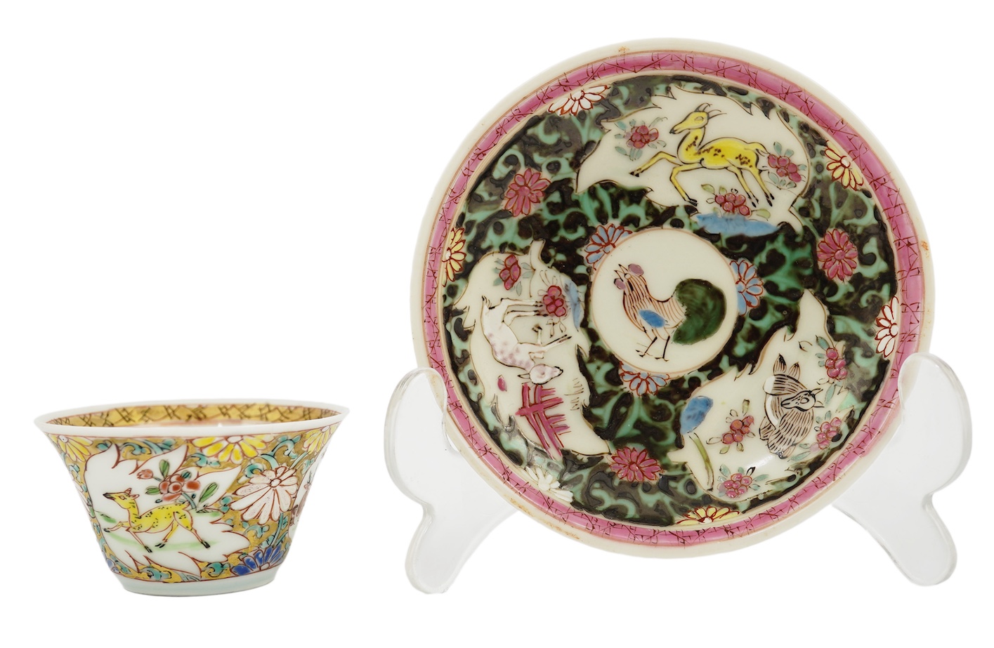 A Chinese semi-eggshell porcelain saucer and a similar tea bowl, Yongzheng period